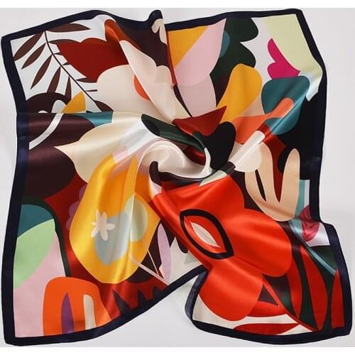 [BYSIFA] New Black Summer Fall Pure SIlk Small Square Scarves Ladies Fashion Silver Leaves Design Neck Scarf Bag Handle Ribbons