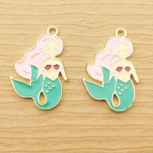 10pcs 17x27mm enamel mermaid charm for jewelry making and crafting earring pendant necklace and bracelet charm