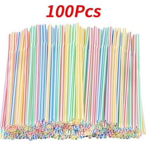 100Pcs Multicolor Disposable Plastic Straws Kitchen Striped Elbow Drinking Straws Eco-Friend Beverage Straw Celebration Supplies