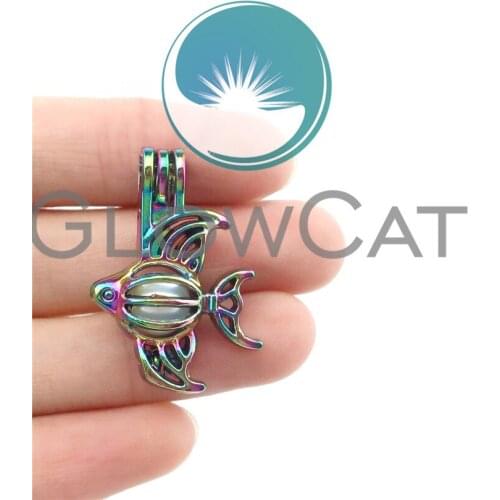 10x C82 Rainbow Color Sea Animal Fish Beads Cage Fish PearlPendant Lockets Essential Oil Diffuser Aroma Necklace Jewelry