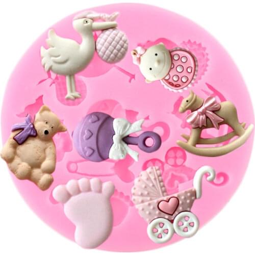 3D Baby Shower Party Toys Carriage Silicone Mold Baby Birthday Fondant Cake Decorating Tools Chocolate Candy Resin Clay Molds