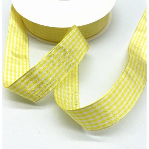 5 Yards 10mm 15mm 19mm 25mm Yellow Lattice Plaid Polyester Ribbons Bow Ribbon Gift Wrapping Christmas Ribbon DIY Handmade Crafts