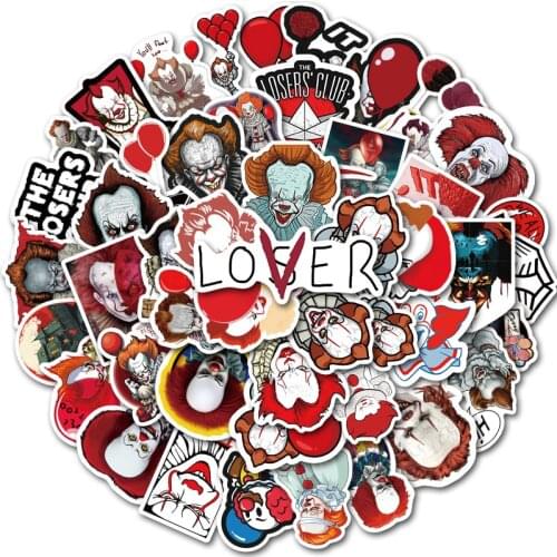 50pcs Horror Movie Stephen Kings It Stickers Pennywise Joker Stickers For Motor Skateboard Car Laptop Suitcase Cool Stickers