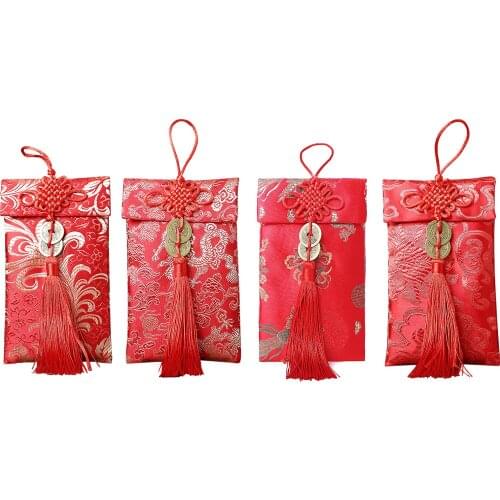6pcs New Year Red Bag Chinese Gift Card Bag Gift Card Envelope Red Embroidery Traditional Festival Spring Festival Supplies