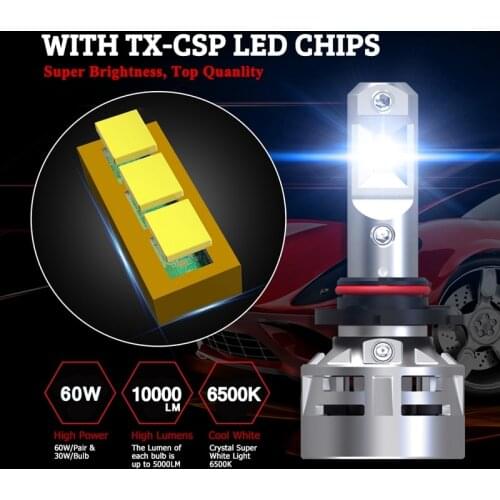 60W Highlight Car LED Headlight 9005 9006 H7 H11 10000LM High Power LED Headlight Bulbs for Auto SUV Off-Road Vehicle Head Lamp