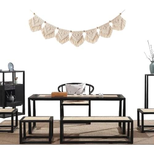 A9LB Bohemian Woven Macrame Wall Hanging Boho Tapestry Weaving Flags Fringe Banner Decor for Home Living Room Baby Nursery