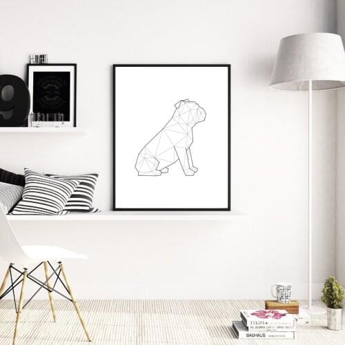 Bulldog Sitting Print Dog Abstract Geometric Poster Minimalist Wall Art Canvas Painting Pet Lover Gift for Living Room Decor