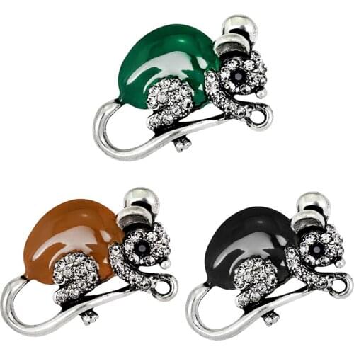Blesiya Vintage Cute Mouse Rhinestone Green/Black/Red Enamel Pin Mice Brooch