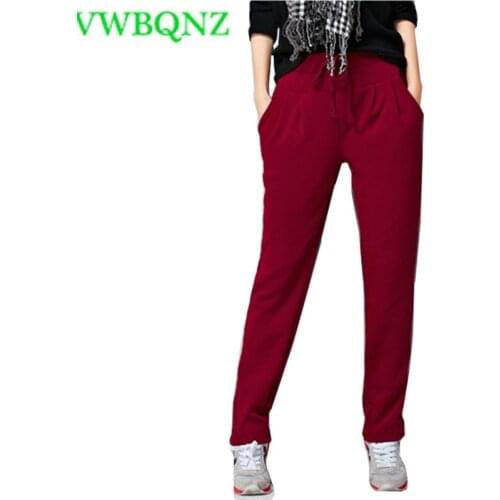 Womens Trousers Autumn Winter Large size Loose Women Elastic waist Feet pants Solid Casual Warm Thick Female Casual pants 6XL