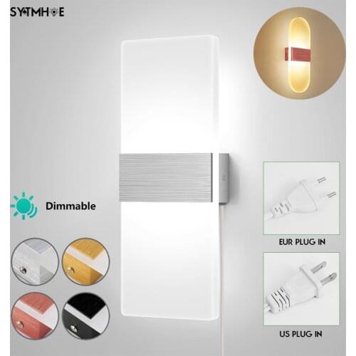 Dimming Decor Indoor Wall Lamp Plug In Modern Bedroom Wall Light Led For Home Bedside Motion Sensor Wall Sconce With Plug 12W 5W