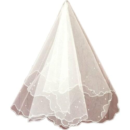 Women Pearl Bridal Veils Wedding Dress Veil Layers Tulle Ribbon Edge Wedding Accessories Wedding Decoration