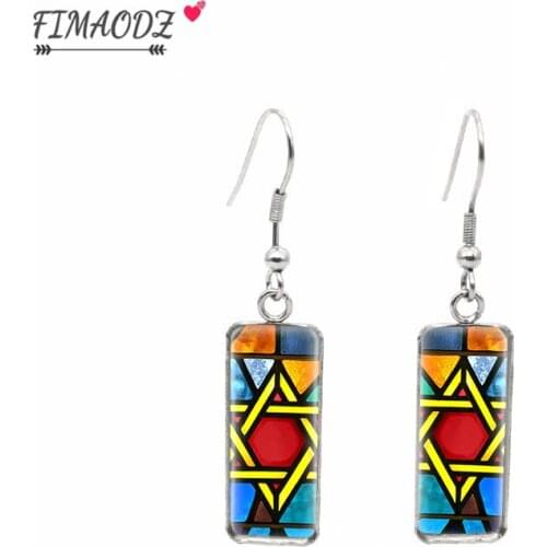 FIMAODZ Star Of David Fish Hook Earrings Jewish Star Creative Rectangular Dangle Earring Geometric Jewelry