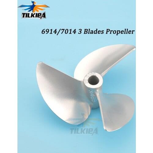 Good Quality RC Boat 3 Blades Propeller CNC Aluminum Propeller Dia 69/70mm Picth1.4 for 1/4" 6.35mm Prop Shaft