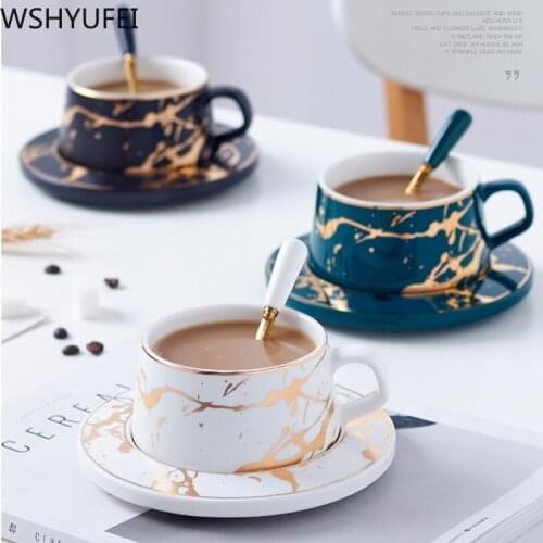 Nordic Style Marble matte gold series ceramic tea cup coffee mug luxurious Vintage Cafe Bar Mark cup Christmas party supplies