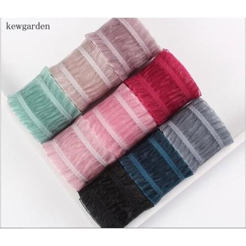 Kewgarden 1-1/2" 1" Lace Edge Wrinkle Organza Ribbons Handmade Tape DIY Bowknot Yarn Voile Ribbon Accessories Packing Riband 5y