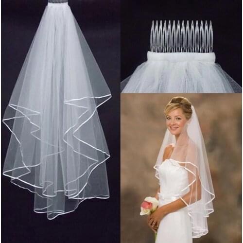 Short Tulle Wedding Veils Two Layer With Comb Cheap White Ivory Bridal Veil for Bride for Marriage Wedding Accessories