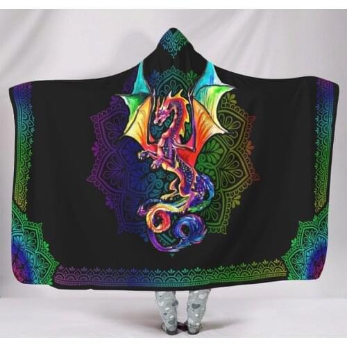 Various Dragon 3dPrinted Hooded Blanket Warm Soft Microfiber Wearable Blanket for Adult Kids Seasons Bedding Sofa Throw Blankets
