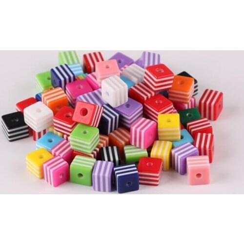 25pcs 8x8mm Resin Square Spaced Beads Cube Striped Acrylic Resin Chunky Beads For DIY Necklace Earrings Jewelry Making Supplies