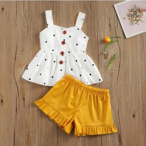 Summer Newborn Baby Girls Clothes Set Sleeveless Polka Dot Button Vest Tops Shorts Set Baby Girls Clothing Set Outfits