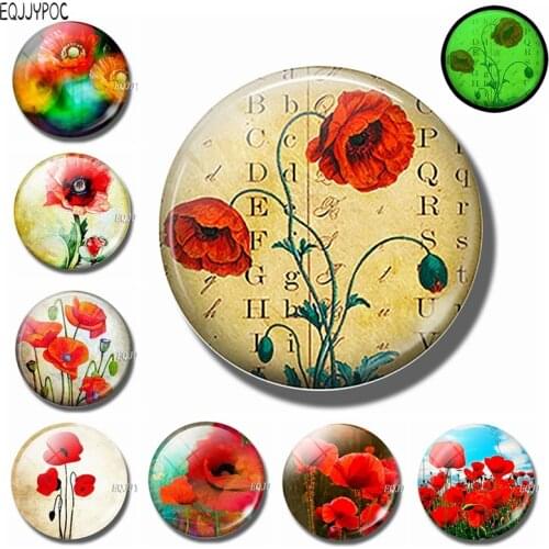 30MM Poppy Fridge Magnet Glass Glowing At Night Removable 3d Flower Decorative Refrigerator Magnetic Sticker Home Decor