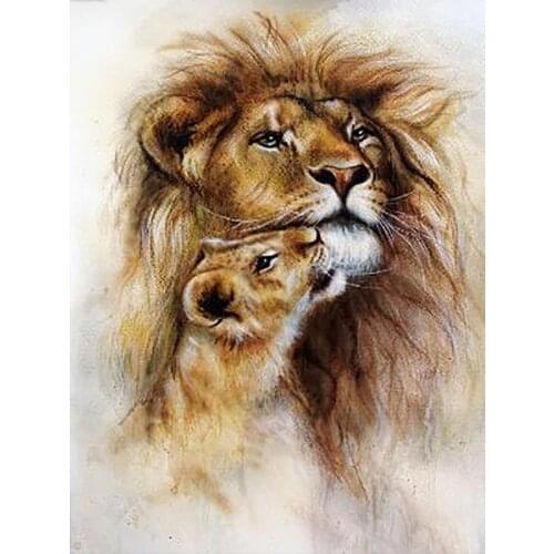 Male Lion and Cub Animal Diamond Painting Round Full Drill Nouveaute DIY Needlework Mosaic Embroidery 5D Cross Stitch Picture