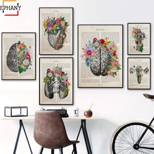 Brain Art Flower Anatomy Print Psychology Neurologist Doctor Gift Medical Poster Wall Art Canvas Painting Clinic Home Decoration