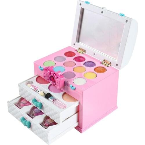 Newest Children Makeup Box Girls Predend Play Cosmetics Set Eyeshadow Blush Lipgloss Brush Mirror Cosmetic Toy Kit