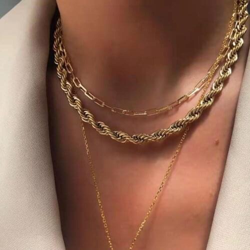 2020 New Vintage Punk Gold Color Twisted Necklace For Women Big Thick Chain Chunky Choker Necklace Statement Party Jewelry