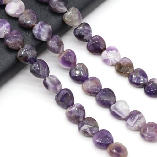Natural Amethyst Stone Loose Beads Faceted Heart Shape Purple Crystal Stone Necklace Accessories for Jewelry Making Charms