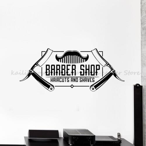 Haircut and Shave Personalized Barber Shop Signs Small Size Vinyl Wall Sticker Barber Shop Window Decoration Wall Decal Sticker