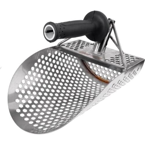 Sand Scoop for Metal Detecting, Stainless Steel with Hexahedron Holes for Beach Treasure Hunting + Plastic Handle