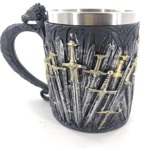 Medieval Beer Mug Iron Throne Sword Tankard Stainless Steel Resin 3D Coffee Cups and Mugs 450ml Christmas Gift