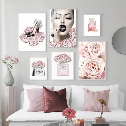 Make Up Posters and Prints Beauty Salon Wall Canvas Painting Art Pink Lipstick Sexy Lady Canvas Pictures Bedroom Home Decor