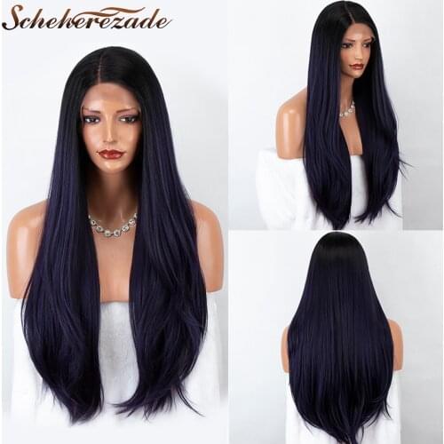 Straight Lace Front Wig Synthetic Purple Long Wigs For Black Women Synthetic Wig Heat Resistant T Part Cosplay Wigs Scheherzade