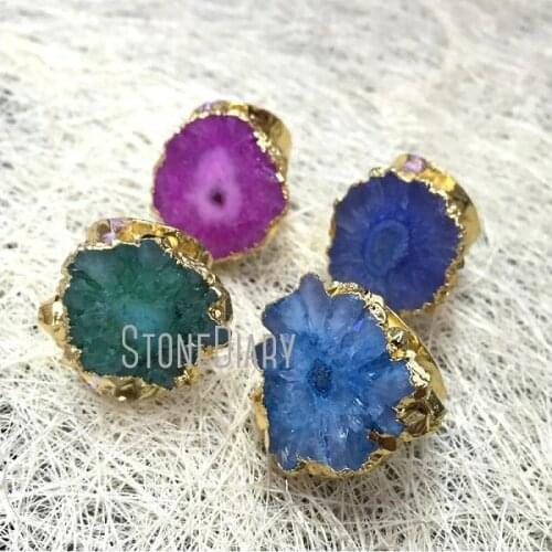 5Pcs Gold Electroplated Free Form Ring Yellow, Fushia, Blue Stalactite Ring Online Adjustable RM4209
