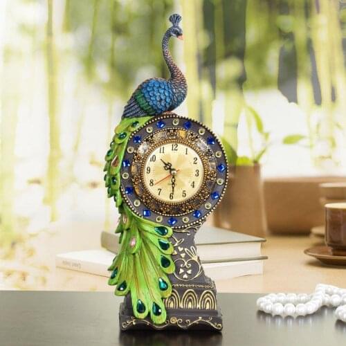 Luxury European Table Clock Silent Creative Art Peacock Living Room Vintage Desktop Desk Clock Relogio De Mesa Home Decor A60ZZ