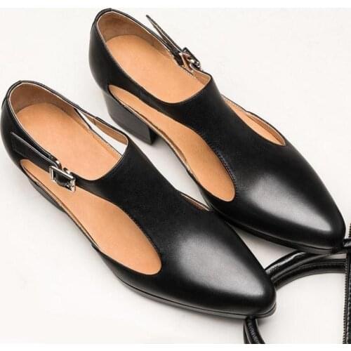 Summer High Heel Genuine Leather Sandals Men Sexy Hollow Breathable Business Dress Sandals Trend Fashion Leisure Party Sandals