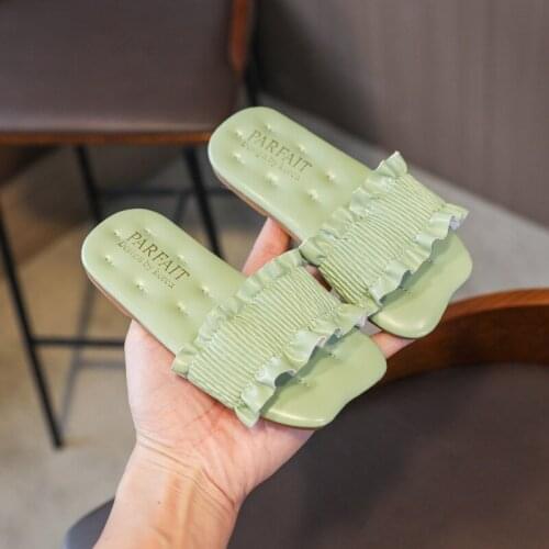 Girls Slippers 2021 Summer New Outdoors Childrens Shoes Brand Princess Shoe Pleated Weave Flats Casual Shoe Kid Cute Beach Shoe