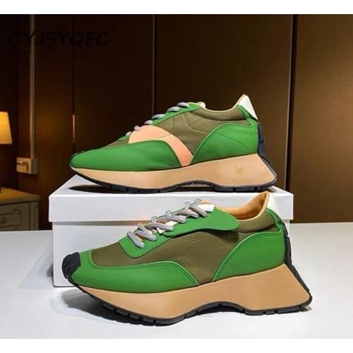 CYJSYQFC Autumn Winter Thick Sole Comfortable Casual Shoes Women Flat Platform Patchwork Sneakers Jogging Forrest Gump Shoes