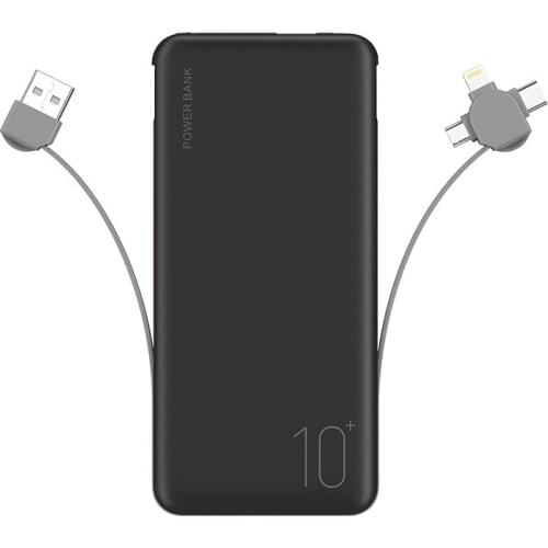 Portable Slim Power Bank 10000Mah External Battery Charger Fast Charging 2A With Cable Powerbank Trust Bank Phone Battery