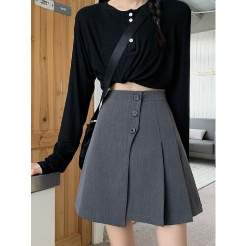 Irregular black skirt female spring and summer new Korean style high waist thin a-line skirt wild pleated thin skirt