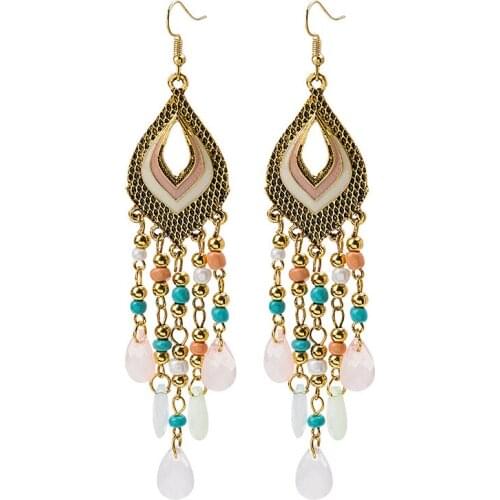 Bohemian Beaded Long Tassel Earrings For Women Handmade Multicolor Beads Statement Dangle Earrings Ethnic Jewelry