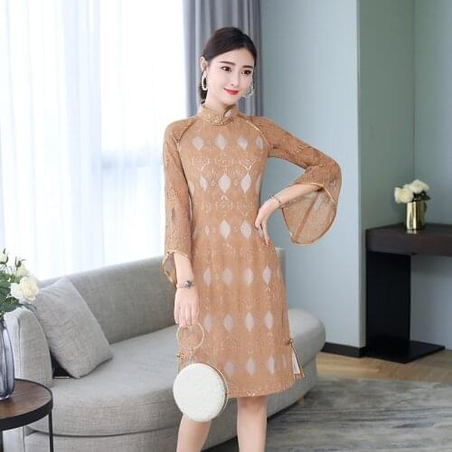 Plus Size 3XL Chinese Women Cheongsam Lady Lace Qipao Green Flower Short Dress Bride Wedding Dresses Elegant Gown Vestidos
