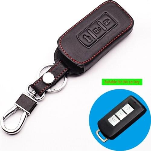 100% leather key case latest leather key cover for Mitsubishi ASX expansion movement 3 button smart key car styling starline a91