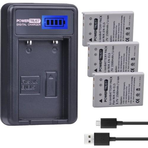 3Pcs 3.7V EN-EL5 ENEL5 Camera Battery + LCD USB Charger for NIKON Coolpix P530 P520 P510 P100 P500 P6000 P5100 P5000 P80 P90