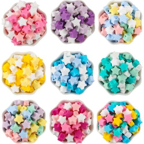 Kovict 30pc Mini Star Silicone Beads Food Grade Silicone Teether DIY Pacifier Necklace Accessories Chewable Nursing Baby Toys
