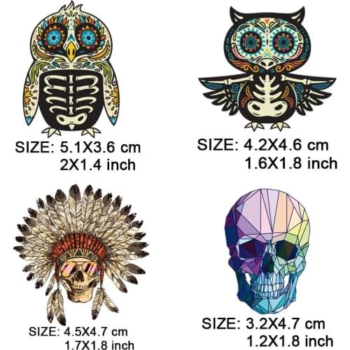 Iron On Skull Patches West Cost 4/Pieces Set of Heat Transfers For Clothing Diy A-level Washable Decoration Small Patch Z-05