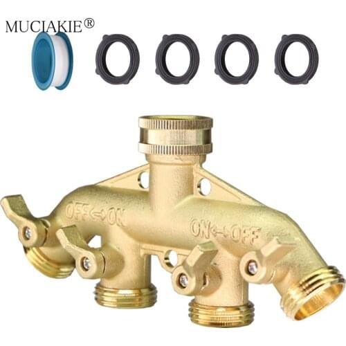 1PCS BSP NPT 4 Way Garden Hose Splitter Solid Brass 3/4" Thread Faucet Adapter Switch Valve Connectors Irrigation Distributor