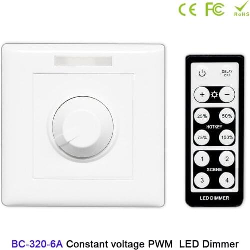BC 320-6A LED dimmer knob style PWM constant voltage LED wall dimmer with remote DC12V-48V led controller For led light