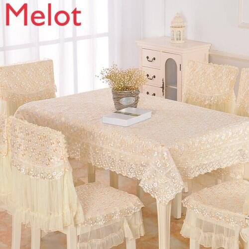 Dining Table Chair Covers Household Lace Hollow Tablecloth Suit Pastoral Rectangular Simple Cloth Modern Dining Chair Cushion
